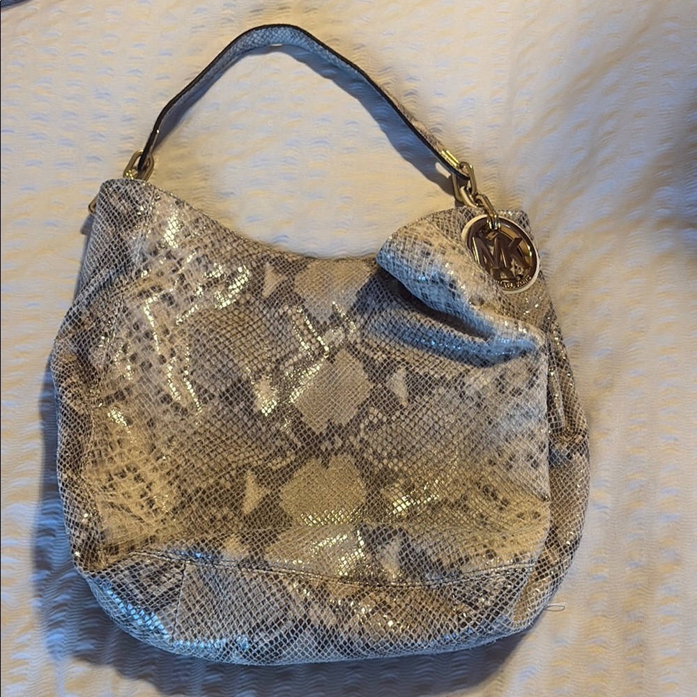 Michael Kors Gray Hobo Bag with Snakeskin Print